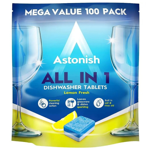 Таблетки для посудомоечных машин Astonish All in 1 с солью и ополаскивателем, 100 шт